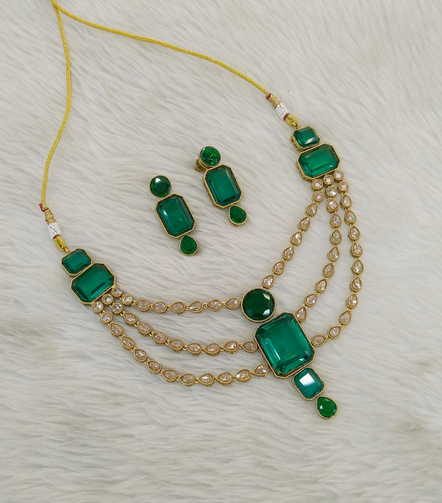Antique Gold Green Necklace Set/ Antique gold Indian Raman Jewellery