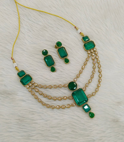 Antique Gold Green Necklace Set/ Antique gold Indian Raman Jewellery
