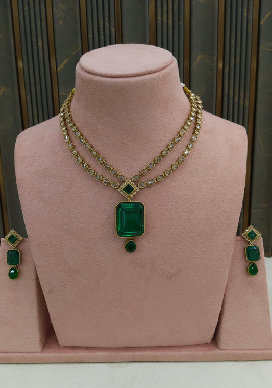Antique Green Necklace Set/ Antique gold Indian Raman Jewellery