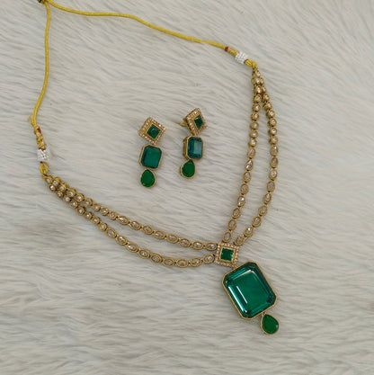 Antique Green Necklace Set/ Antique gold Indian Raman Jewellery