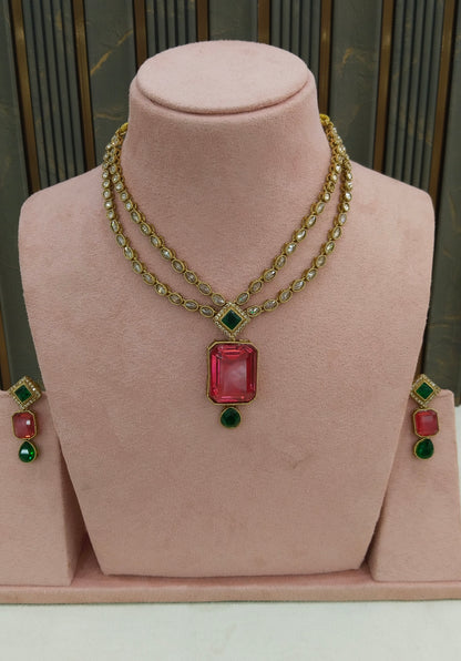 Antique Ruby Green Necklace Set/ Antique gold Indian Raman Jewellery