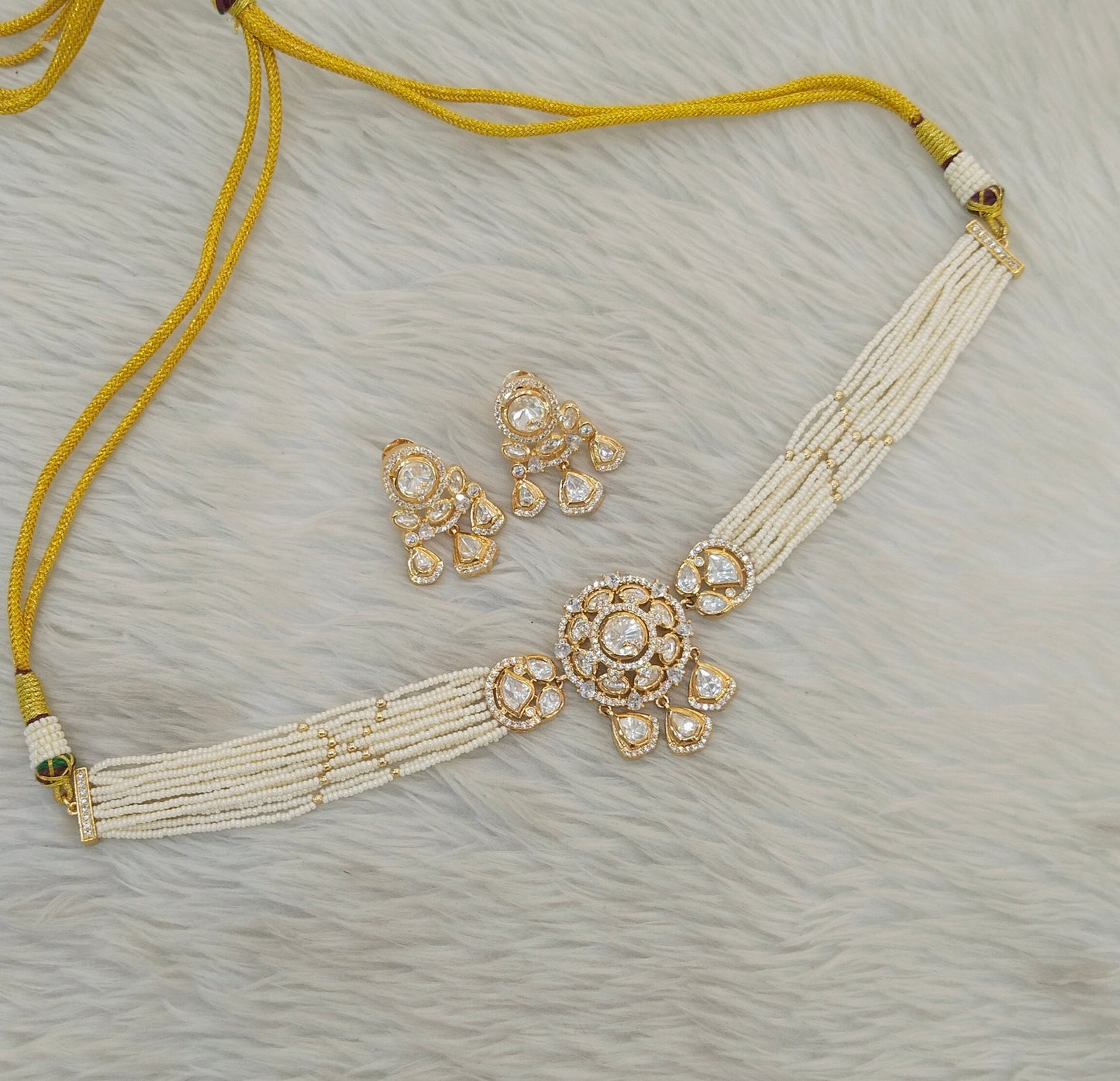 Gold Kundan Choker Indian Jewellery Nilam Set