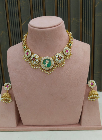 Gold Ruby Sage Green Polki Kundan Necklace Indian Jewellery Reeta Set