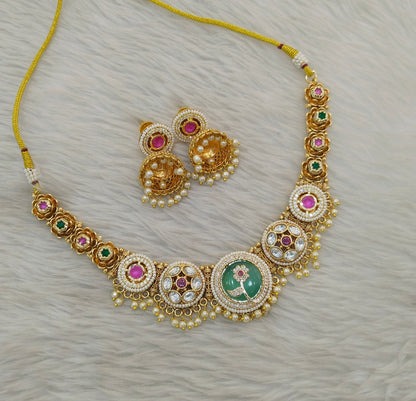 Gold Ruby Sage Green Polki Kundan Necklace Indian Jewellery Reeta Set