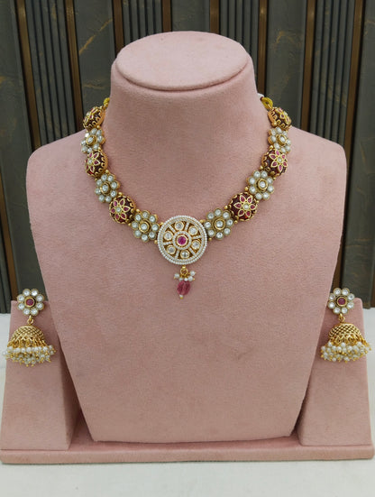 Gold Ruby Polki Kundan Necklace Indian Jewellery Reeta Set