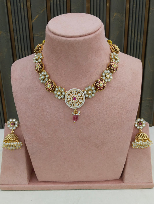 Gold Ruby Polki Kundan Necklace Indian Jewellery Reeta Set