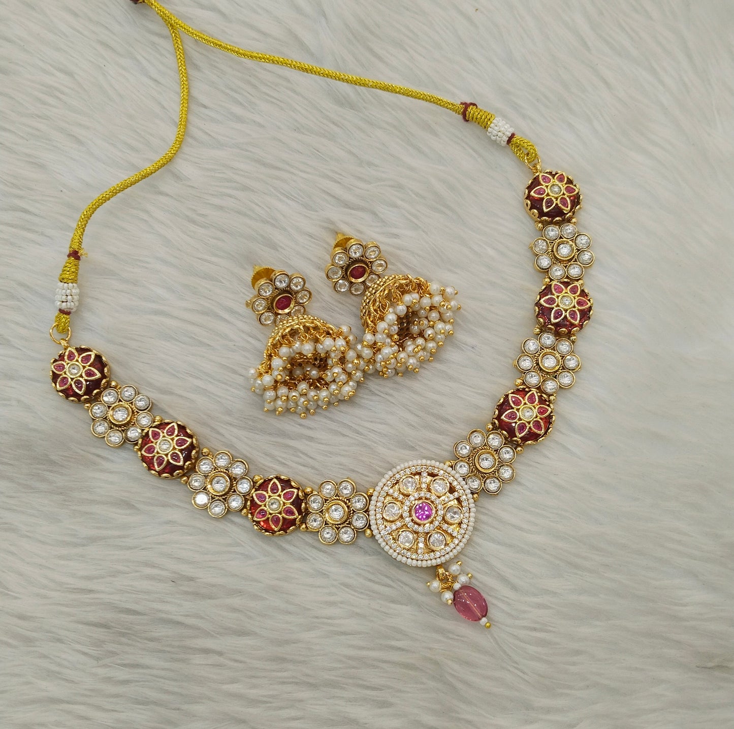 Gold Ruby Polki Kundan Necklace Indian Jewellery Reeta Set
