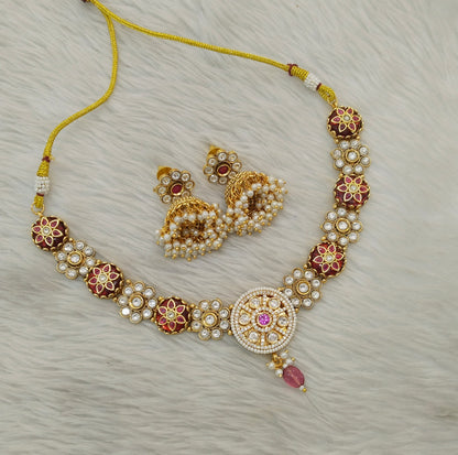 Gold Ruby Polki Kundan Necklace Indian Jewellery Reeta Set
