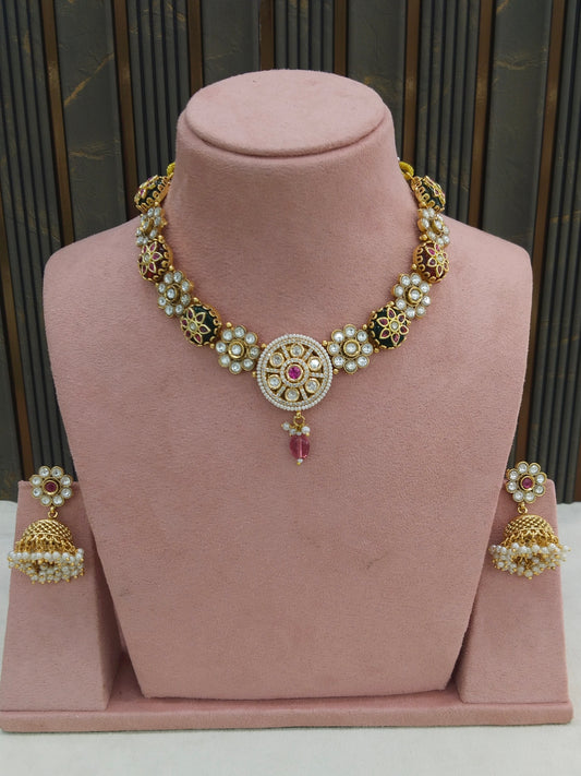 Gold Ruby Green Polki Kundan Necklace Indian Jewellery Reeta Set