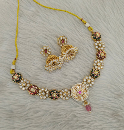 Gold Ruby Green Polki Kundan Necklace Indian Jewellery Reeta Set