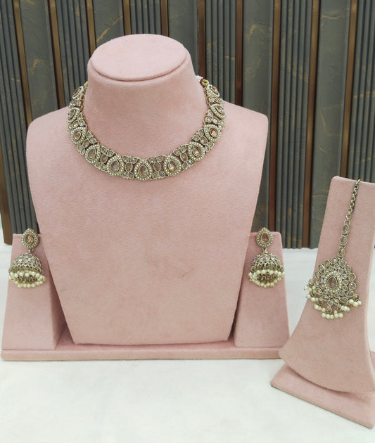 Antique Gold Necklace Set/ Antique gold Indian Jagjeet Jewellery