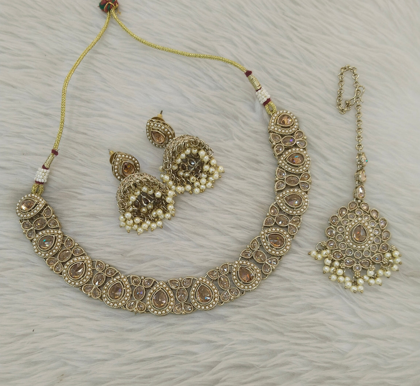 Antique Gold Necklace Set/ Antique gold Indian Jagjeet Jewellery