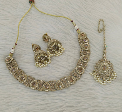 Antique Gold Necklace Set/ Antique gold Indian Jagjeet Jewellery