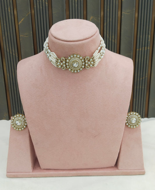 Antique White choker Set/ Antique gold choker Indian Nalini Jewellery