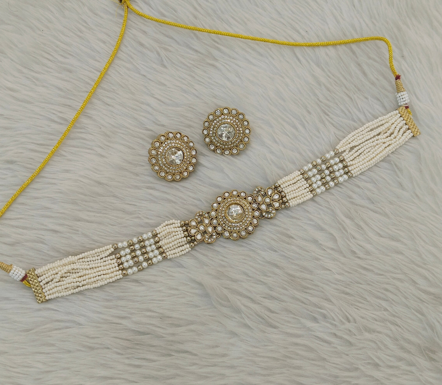 Antique White choker Set/ Antique gold choker Indian Nalini Jewellery