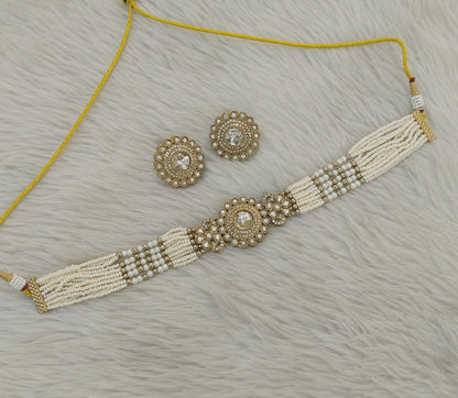 Antique White choker Set/ Antique gold choker Indian Nalini Jewellery