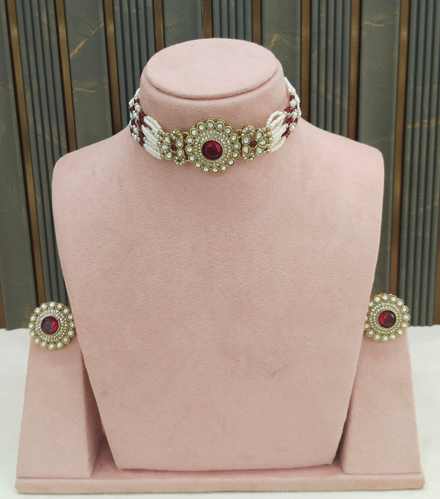 Antique Maroon choker Set/ Antique gold choker Indian Nalini Jewellery