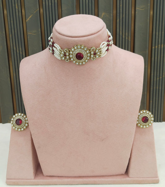 Antique Maroon choker Set/ Antique gold choker Indian Nalini Jewellery