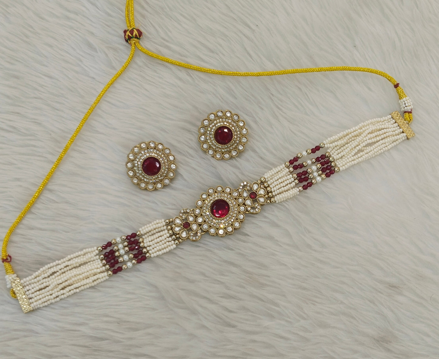 Antique Maroon choker Set/ Antique gold choker Indian Nalini Jewellery