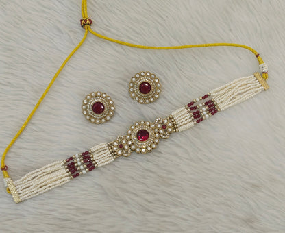 Antique Maroon choker Set/ Antique gold choker Indian Nalini Jewellery