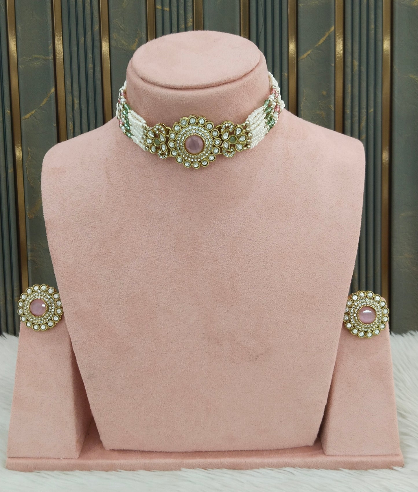 Antique Mint Pink choker Set/ Antique gold choker Indian Nalini Jewellery