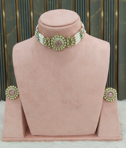 Antique Mint Pink choker Set/ Antique gold choker Indian Nalini Jewellery
