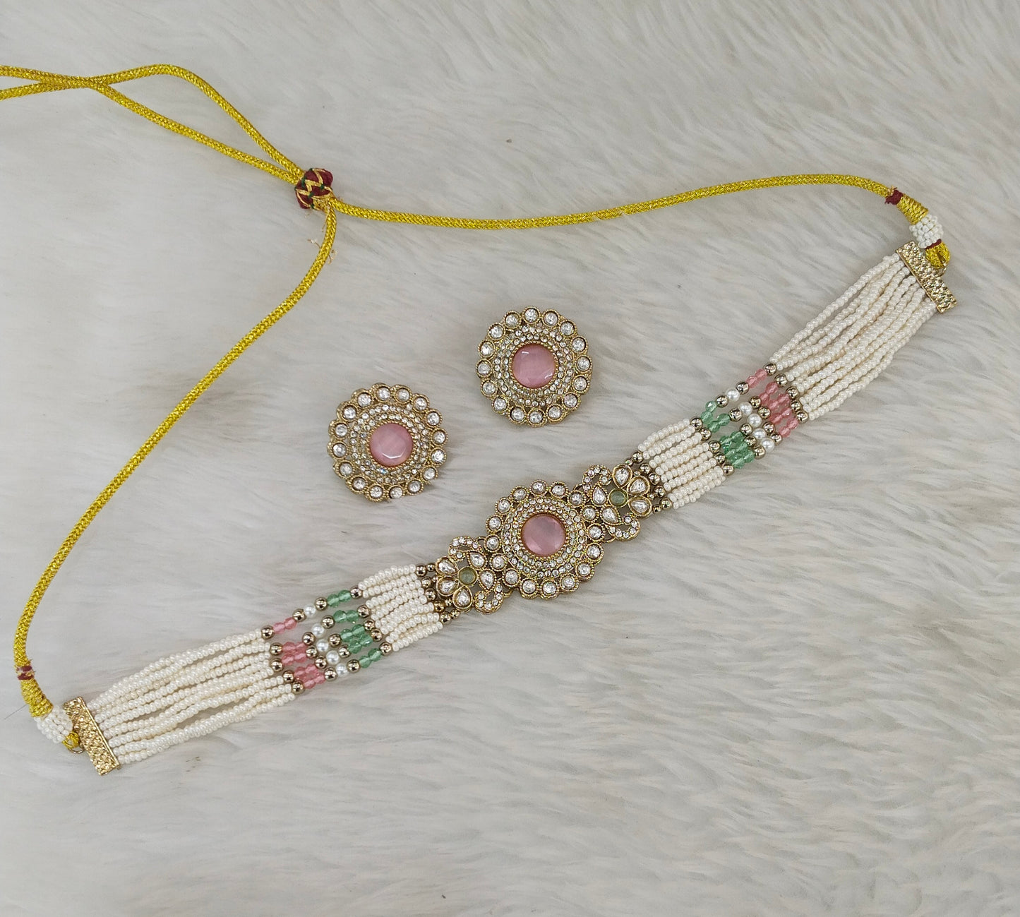 Antique Mint Pink choker Set/ Antique gold choker Indian Nalini Jewellery