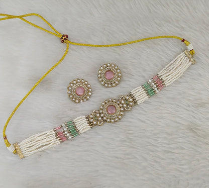 Antique Mint Pink choker Set/ Antique gold choker Indian Nalini Jewellery