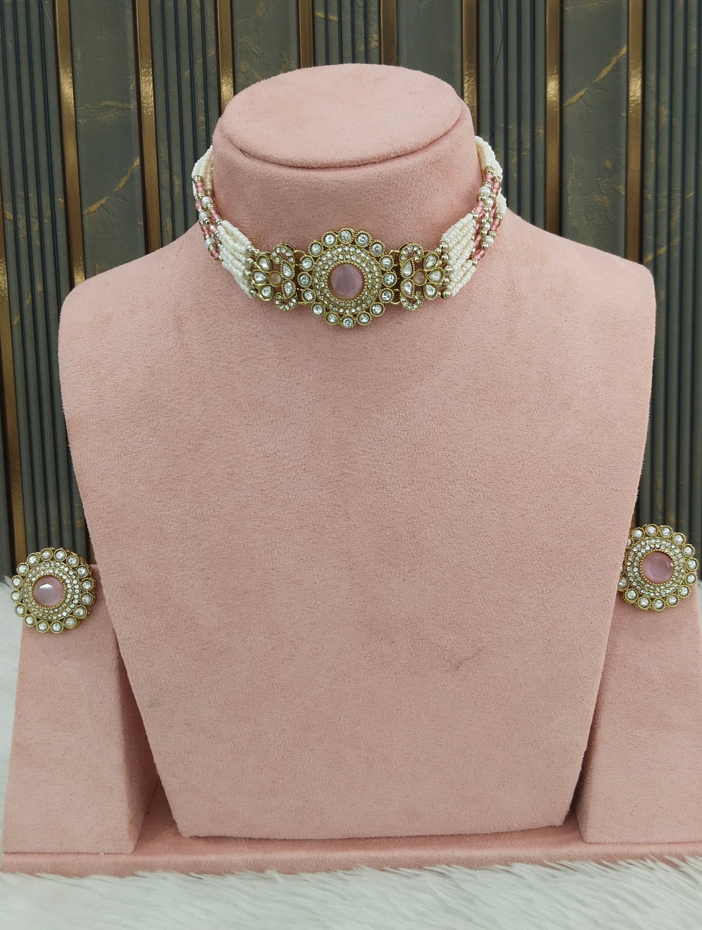 Antique Pink choker Set/ Antique gold choker Indian Nalini Jewellery