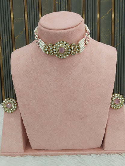 Antique Pink choker Set/ Antique gold choker Indian Nalini Jewellery