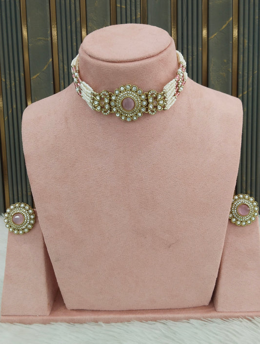 Antique Pink choker Set/ Antique gold choker Indian Nalini Jewellery
