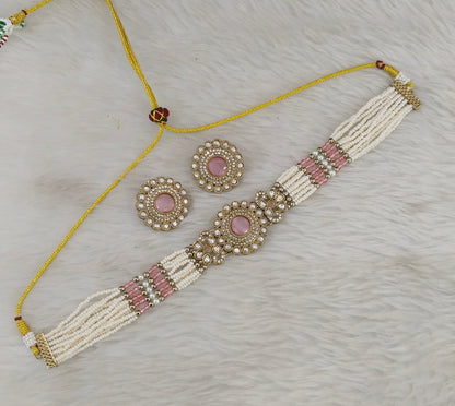 Antique Pink choker Set/ Antique gold choker Indian Nalini Jewellery