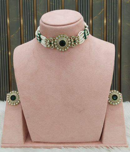 Antique Green choker Set/ Antique gold choker Indian Nalini Jewellery