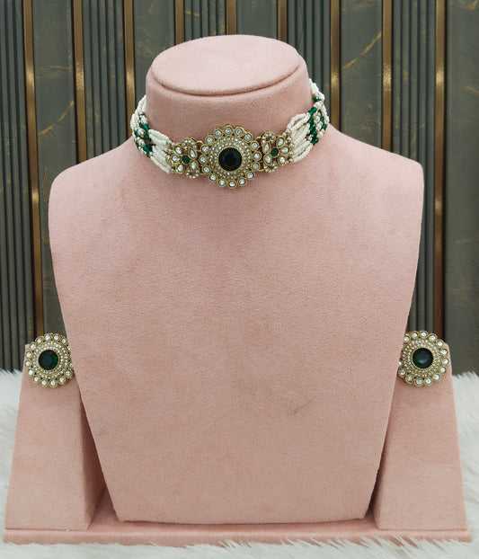 Antique Green choker Set/ Antique gold choker Indian Nalini Jewellery