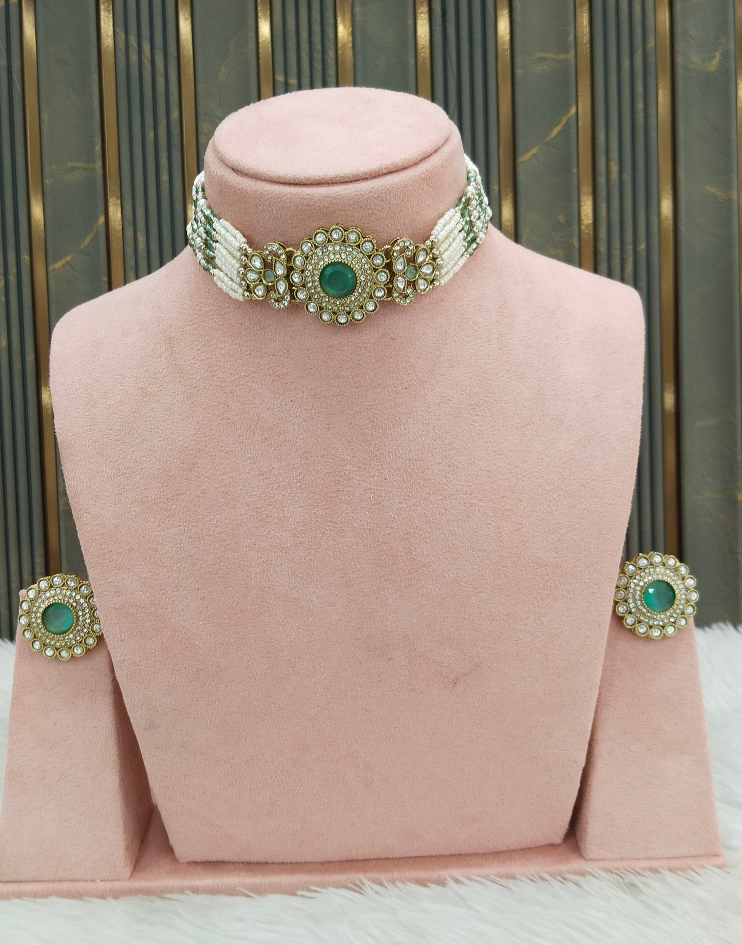 Antique Mint choker Set/ Antique gold choker Indian Nalini Jewellery