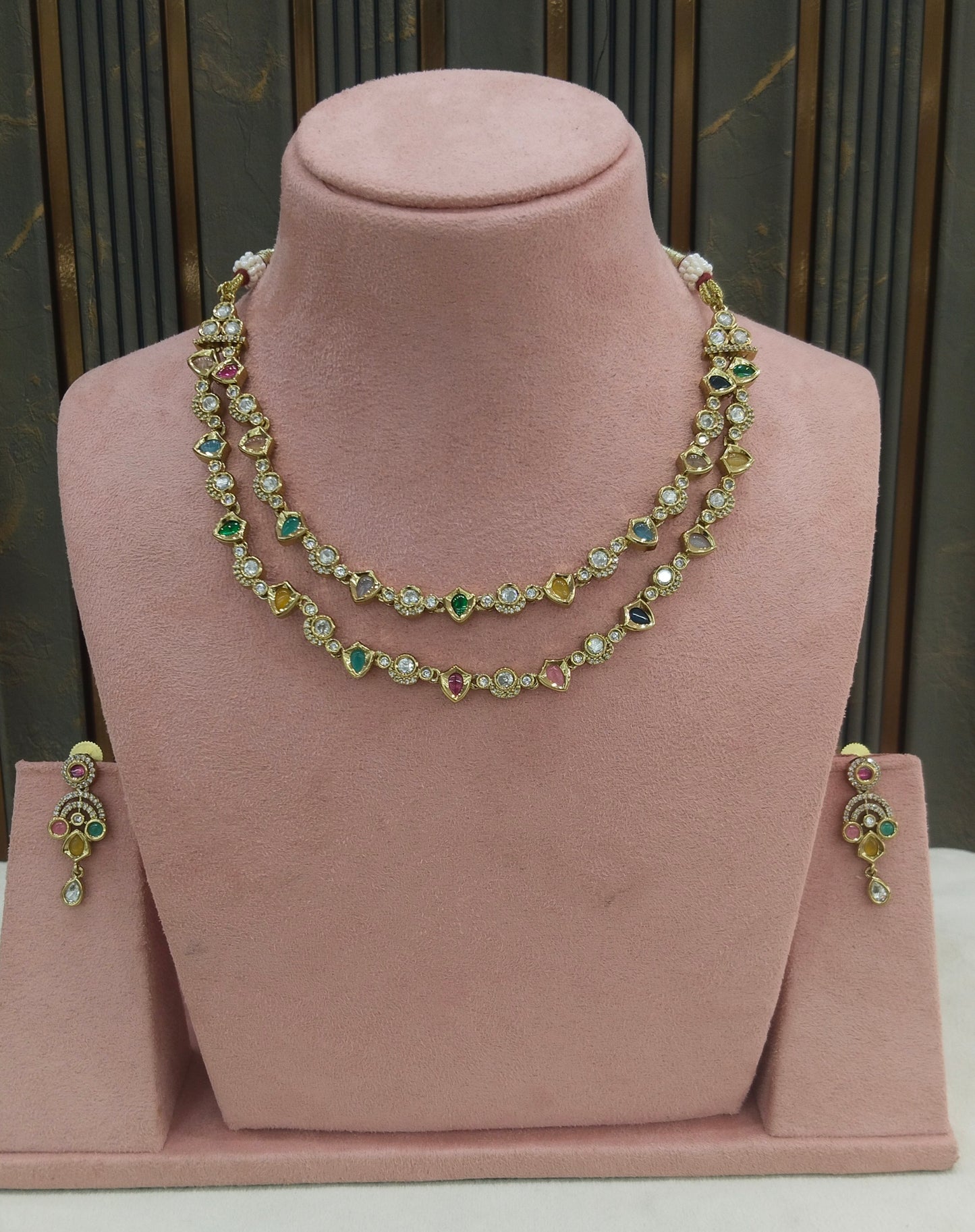 Antique MultiColor Kundan Necklace Indian Jewelry Juna Set