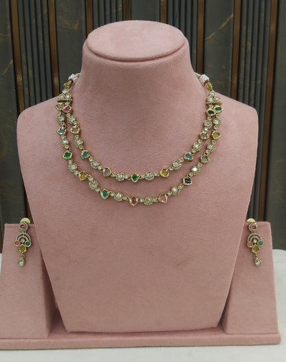 Antique MultiColor Kundan Necklace Indian Jewelry Juna Set