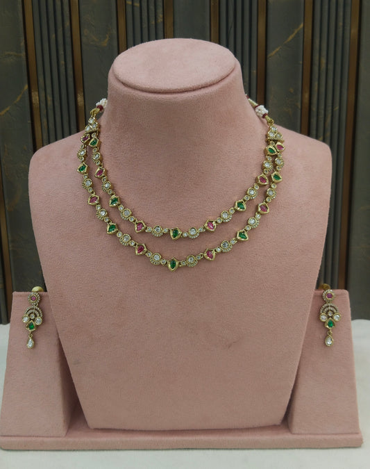 Antique Ruby Green Kundan Necklace Indian Jewelry Juna Set