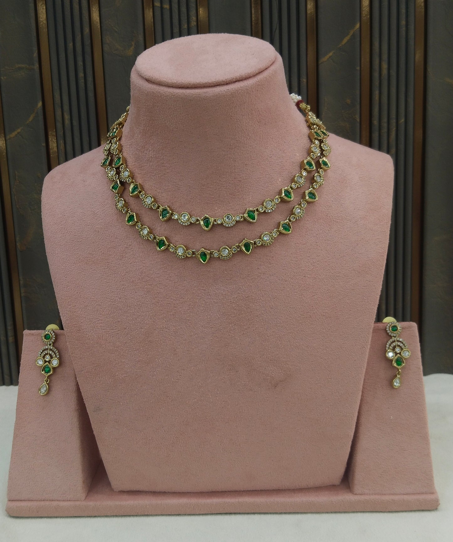 Antique Green Kundan Necklace Indian Jewelry Juna Set