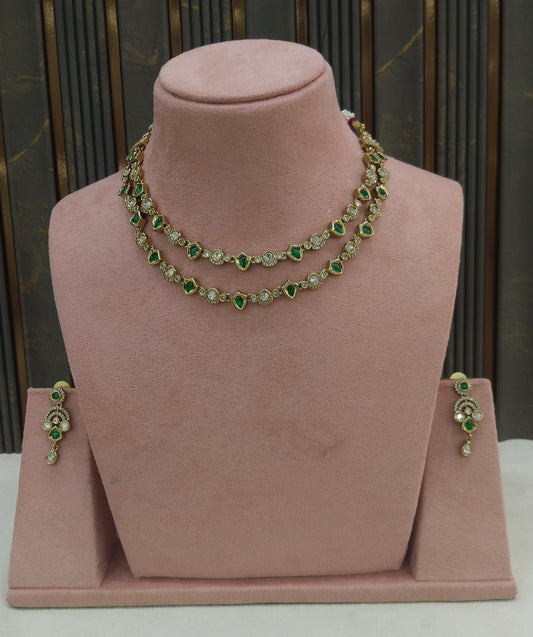 Antique Green Kundan Necklace Indian Jewelry Juna Set