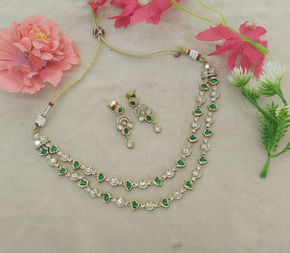 Antique Green Kundan Necklace Indian Jewelry Juna Set