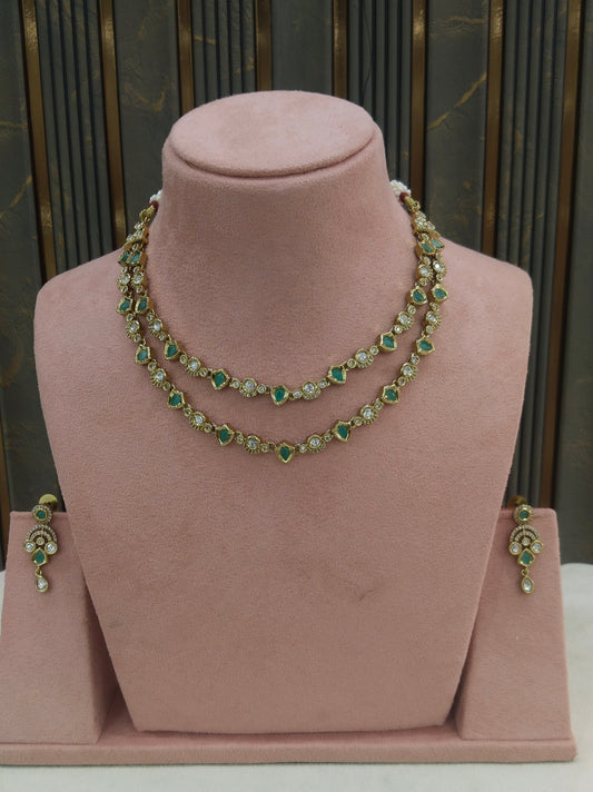 Antique Mint Kundan Necklace Indian Jewelry Juna Set