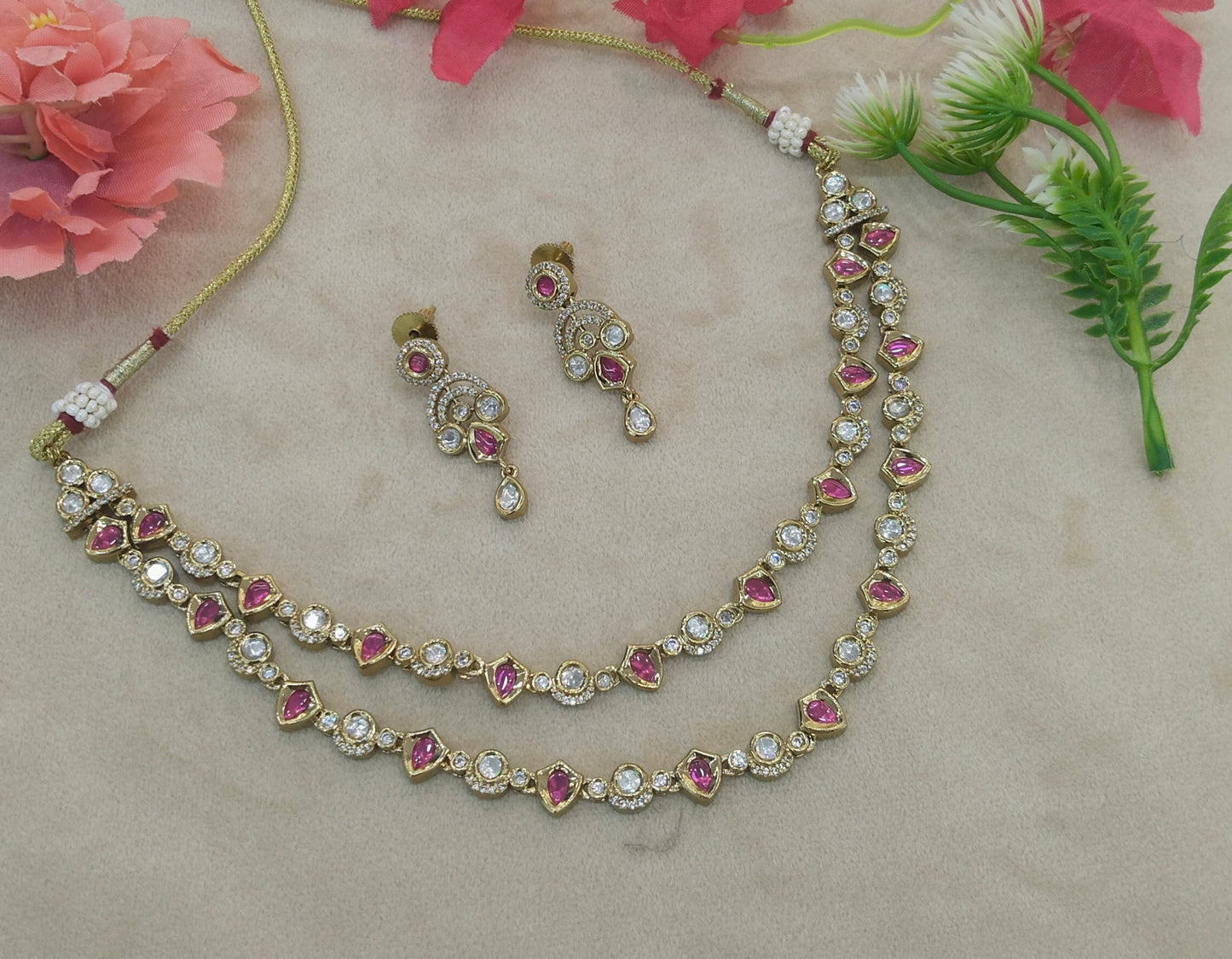 Antique Ruby Kundan Necklace Indian Jewelry Juna Set