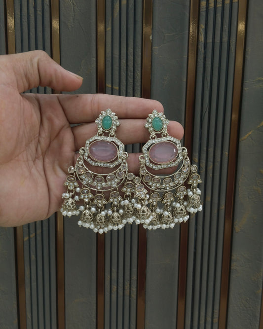 Antique Gold Mint Pink Bollywood Indian Joye Earrings