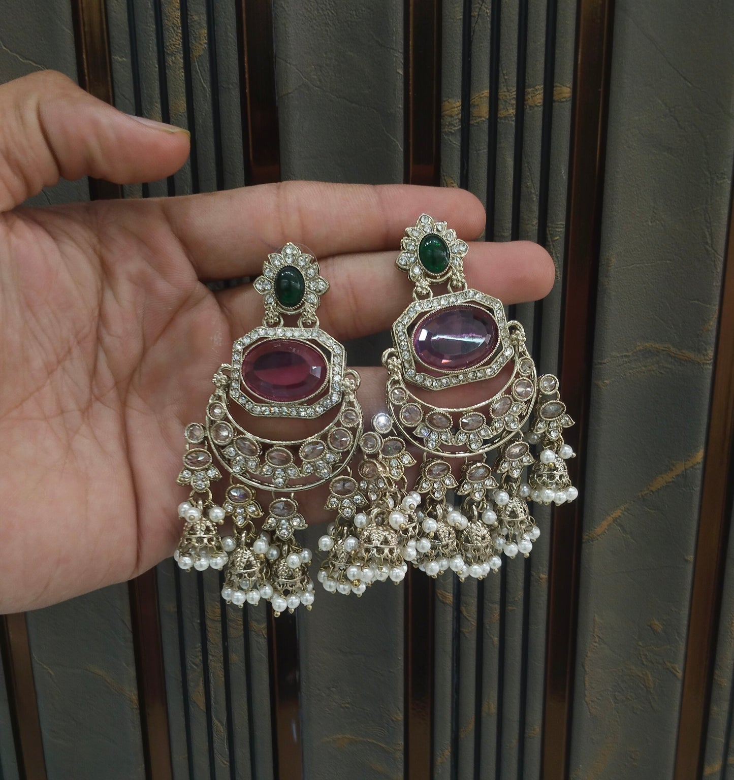 Antique Purple Green Bollywood Indian Joye Earrings