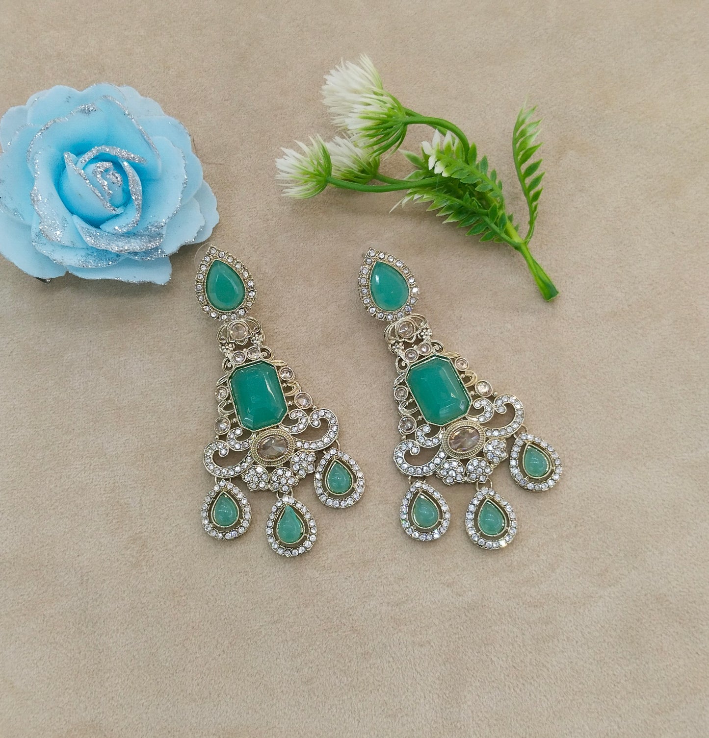 Antique Mint Bollywood Indian Nitika Earrings