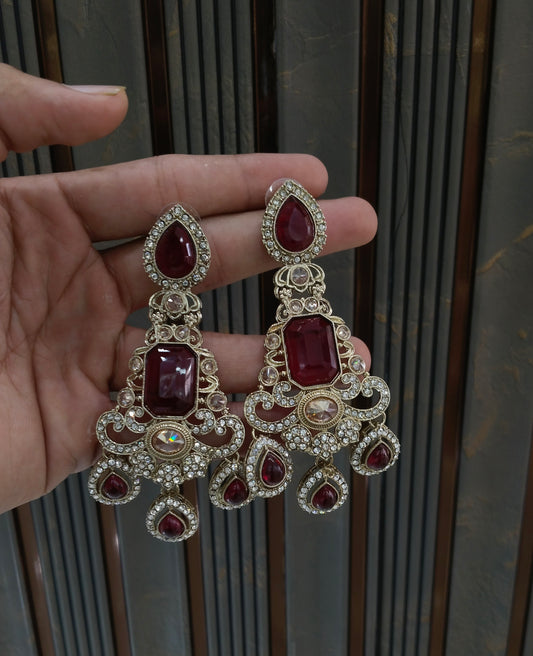 Antique Maroon Bollywood Indian Nitika Earrings
