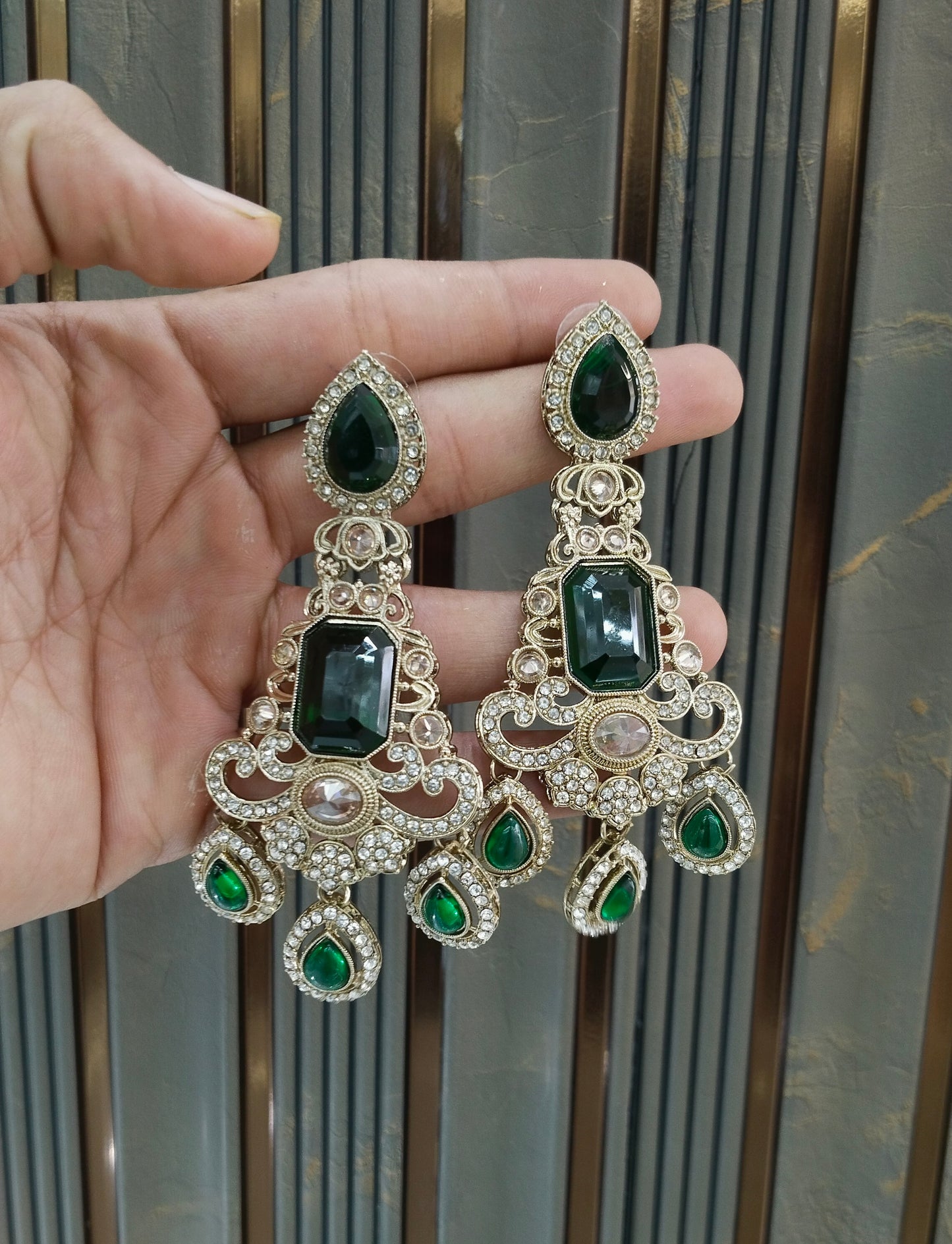 Antique Green Bollywood Indian Nitika Earrings