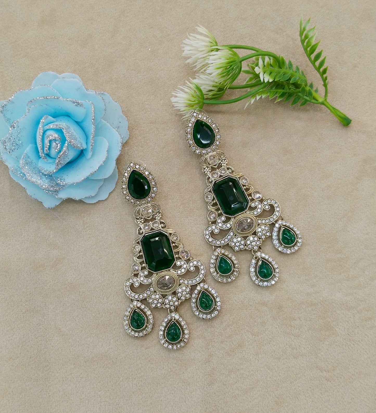 Antique Green Bollywood Indian Nitika Earrings