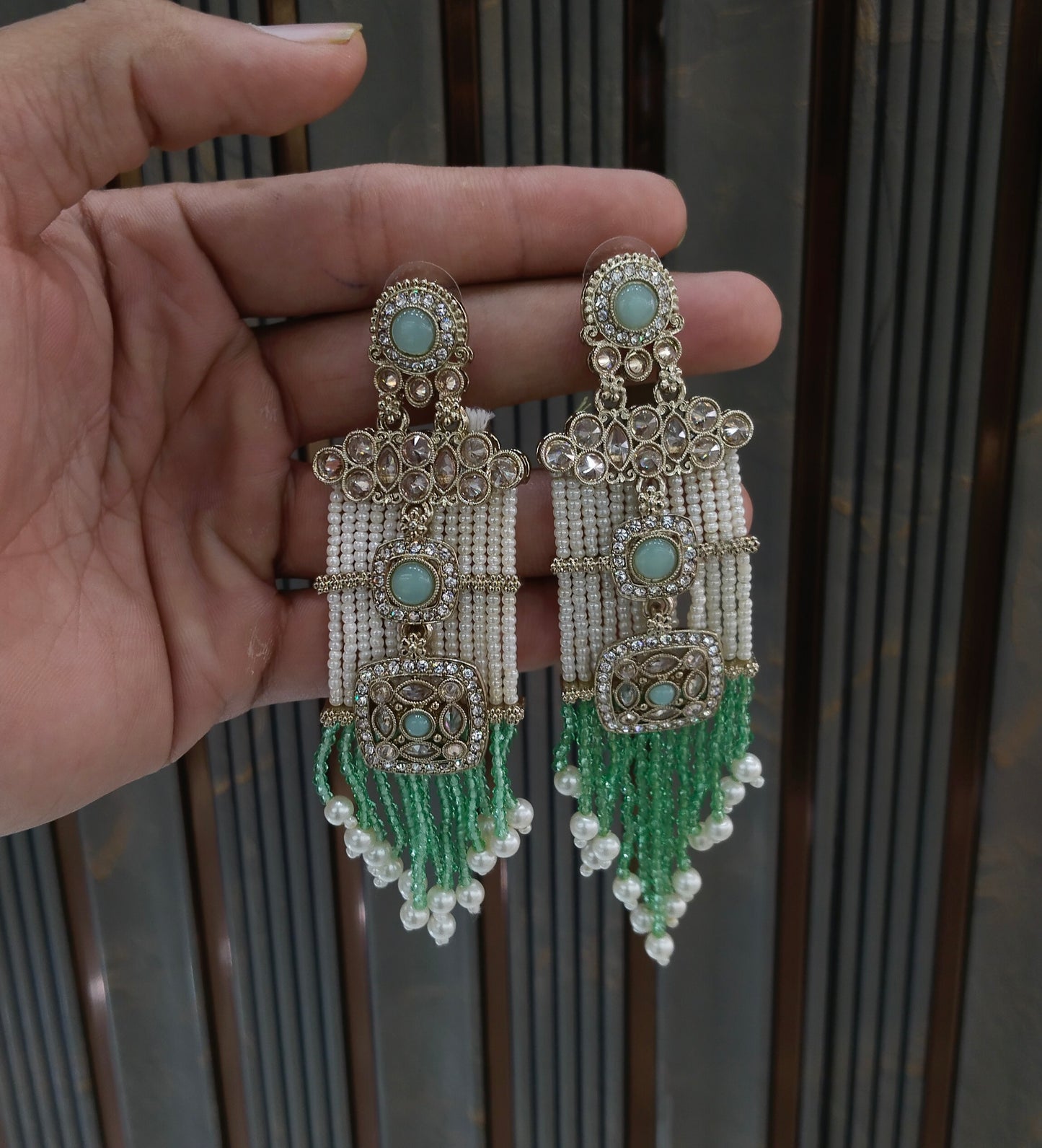 Antique Mint Bollywood Indian Myna Earrings